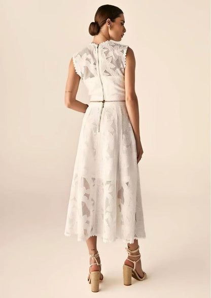 Embroidered Sleeveless Crop Top and Long Skirt Set