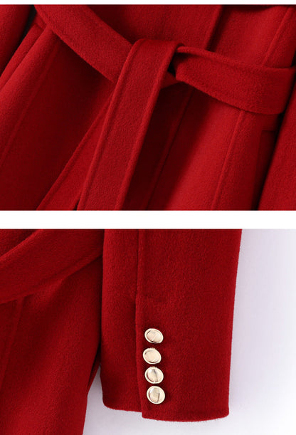 Hepburn Wool Coat with Detachable Shawl – Double-Faced 100% Wool