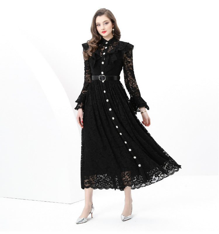 French Style Romantic Lace Embroidered Long Dress