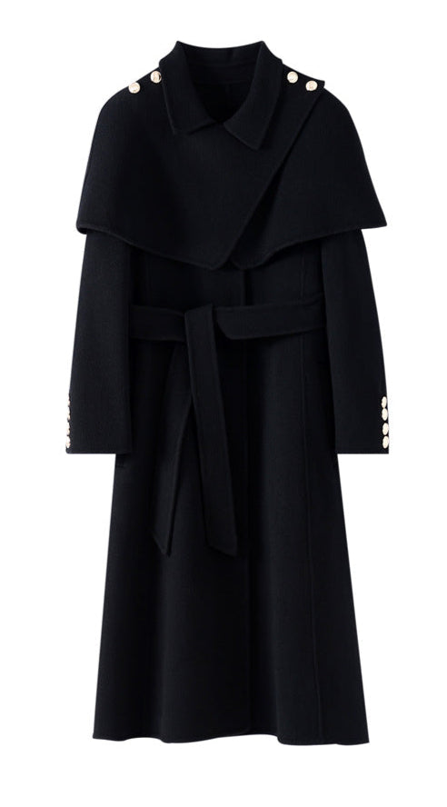 Hepburn Wool Coat with Detachable Shawl – Double-Faced 100% Wool
