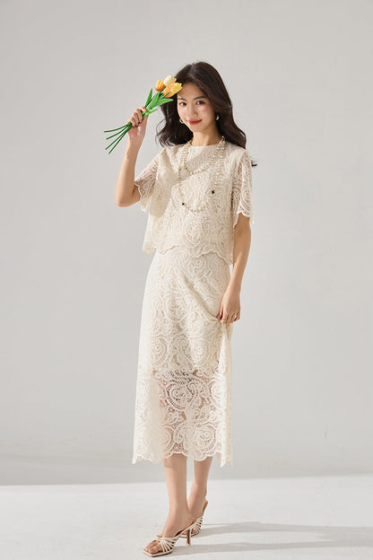 Lace-Trimmed 2-Piece Cotton Set – French-Inspired Elegance