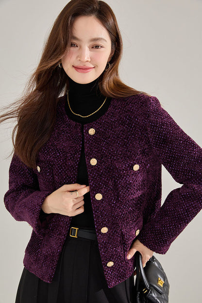 Purple Tweed French-Style Cropped Jacket
