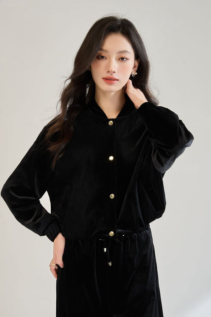 Velvet Pilot Jacket & Wide-Leg Pants Set