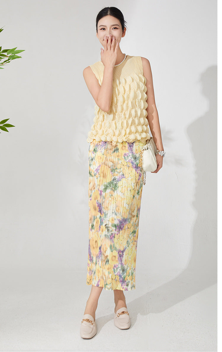 Floral Touch Two-Piece Set – Yellow Crop Top & Skirt