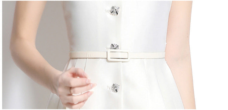 Crystal Strap Pleated Midi Dress