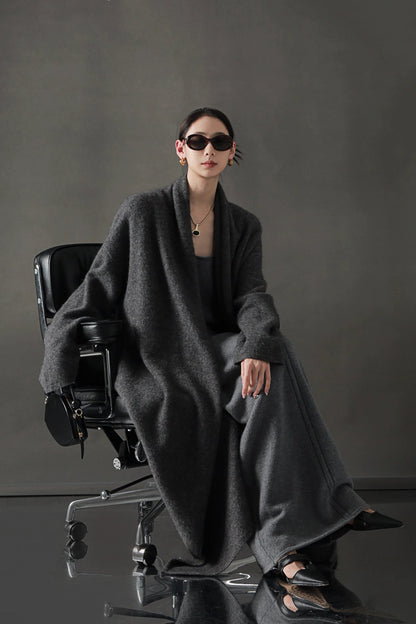 Minimalist Cashmere-Blend Wool Long Cardigan