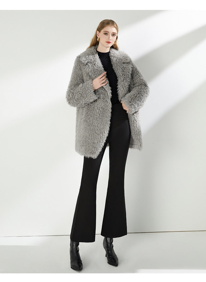 Large Collar Faux Fur Coat with Pockets