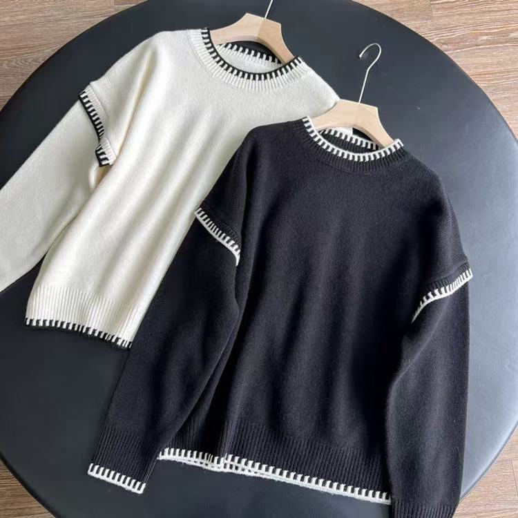 Black & White Color-Block Oversized Knit Sweater