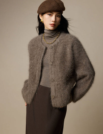 Luxury Wool-Blend Cropped Knit Jacket