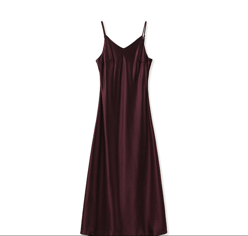 Satin-Texture Acetate Slip Dress with Spaghetti Straps