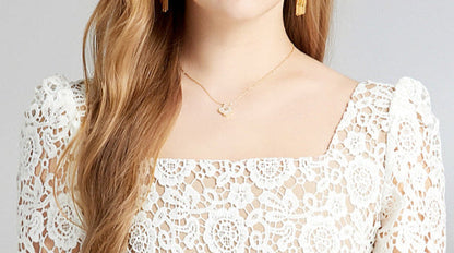 Square Neck Floral Lace Midi Dress