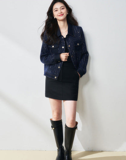 Midnight Navy Sequin-Embellished Short Jacket