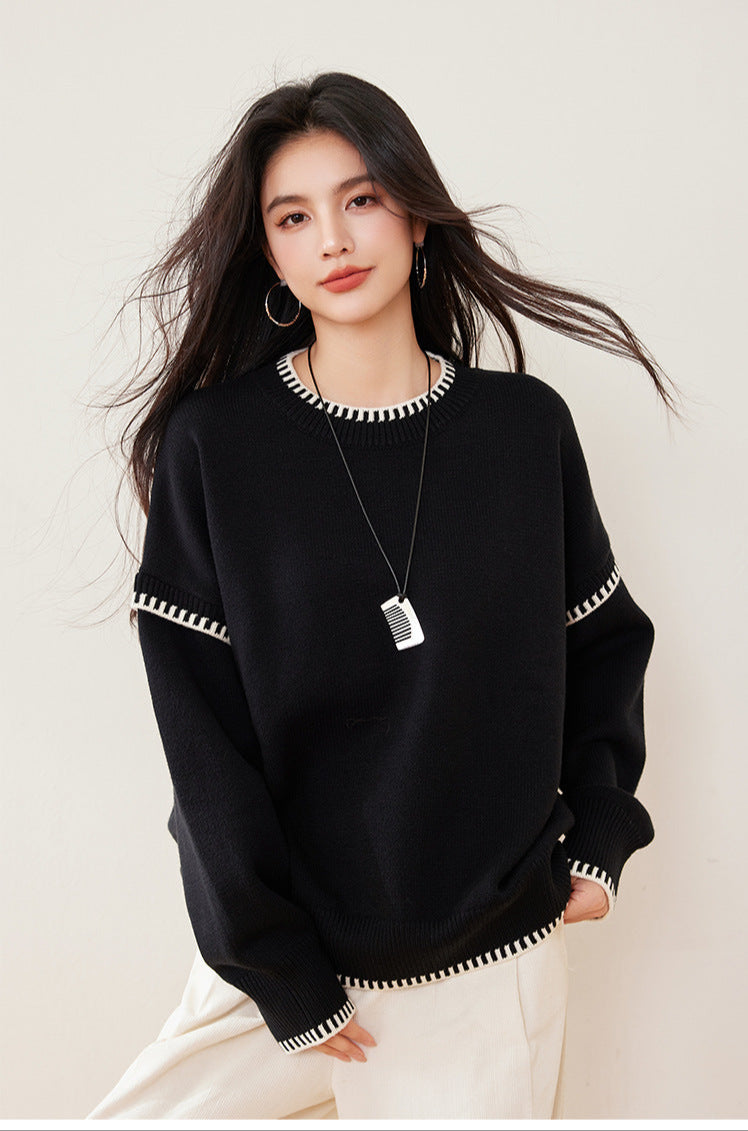Black & White Color-Block Oversized Knit Sweater