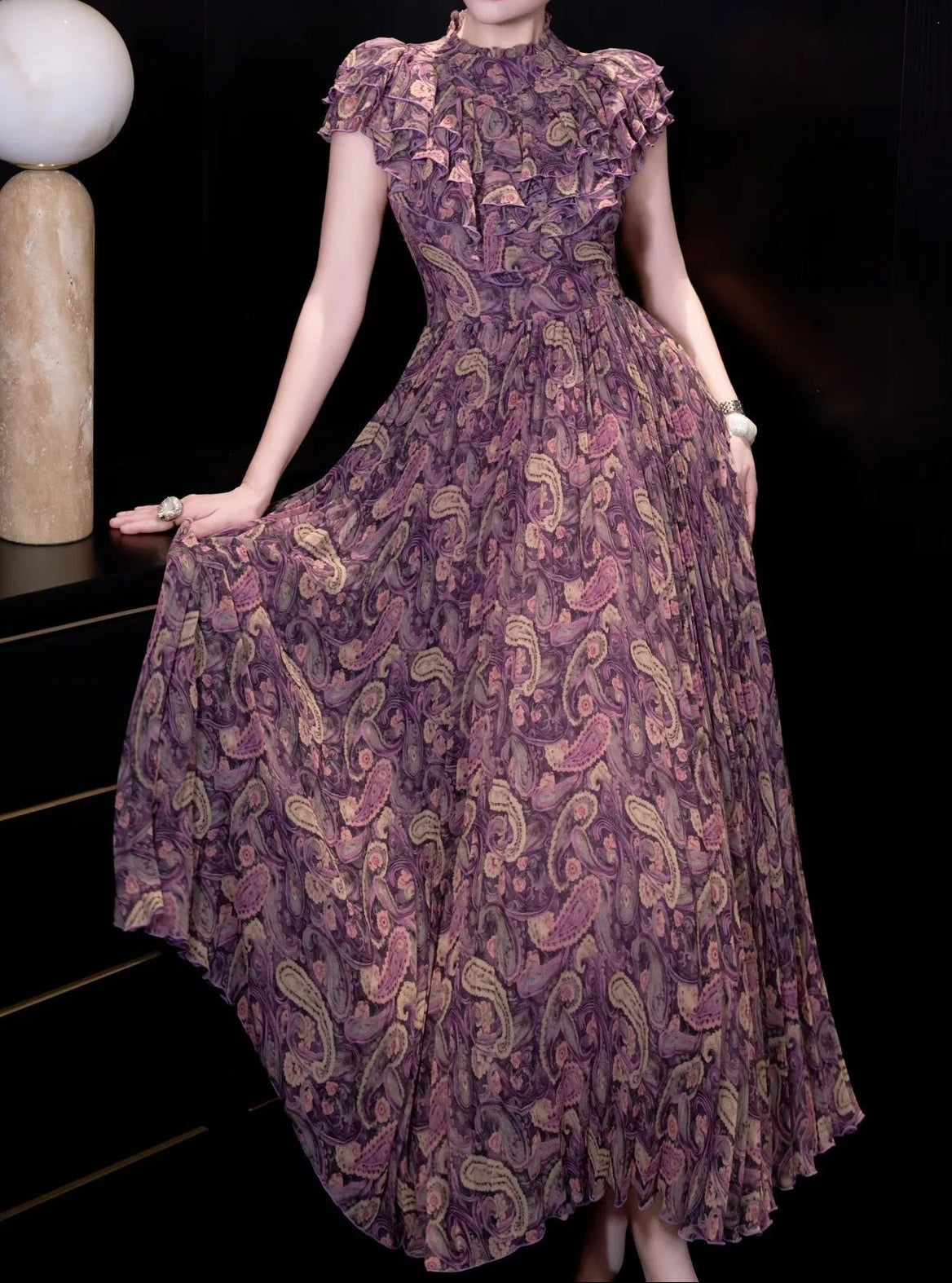 Vintage Rouge Printed Long Dress