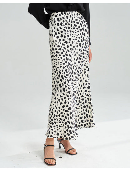 Satin Leopard Flare Skirt – Black & White Shine