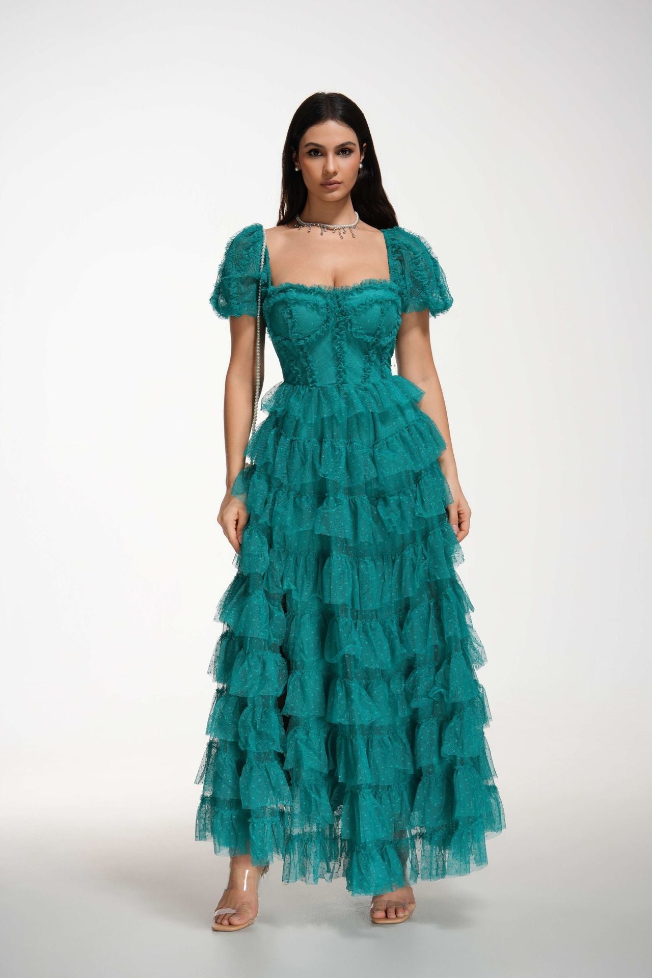 Polka Dot High-Waist Slit Maxi Dress