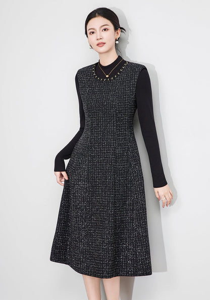 Metallic Textured French Sleeveless Midi Dress