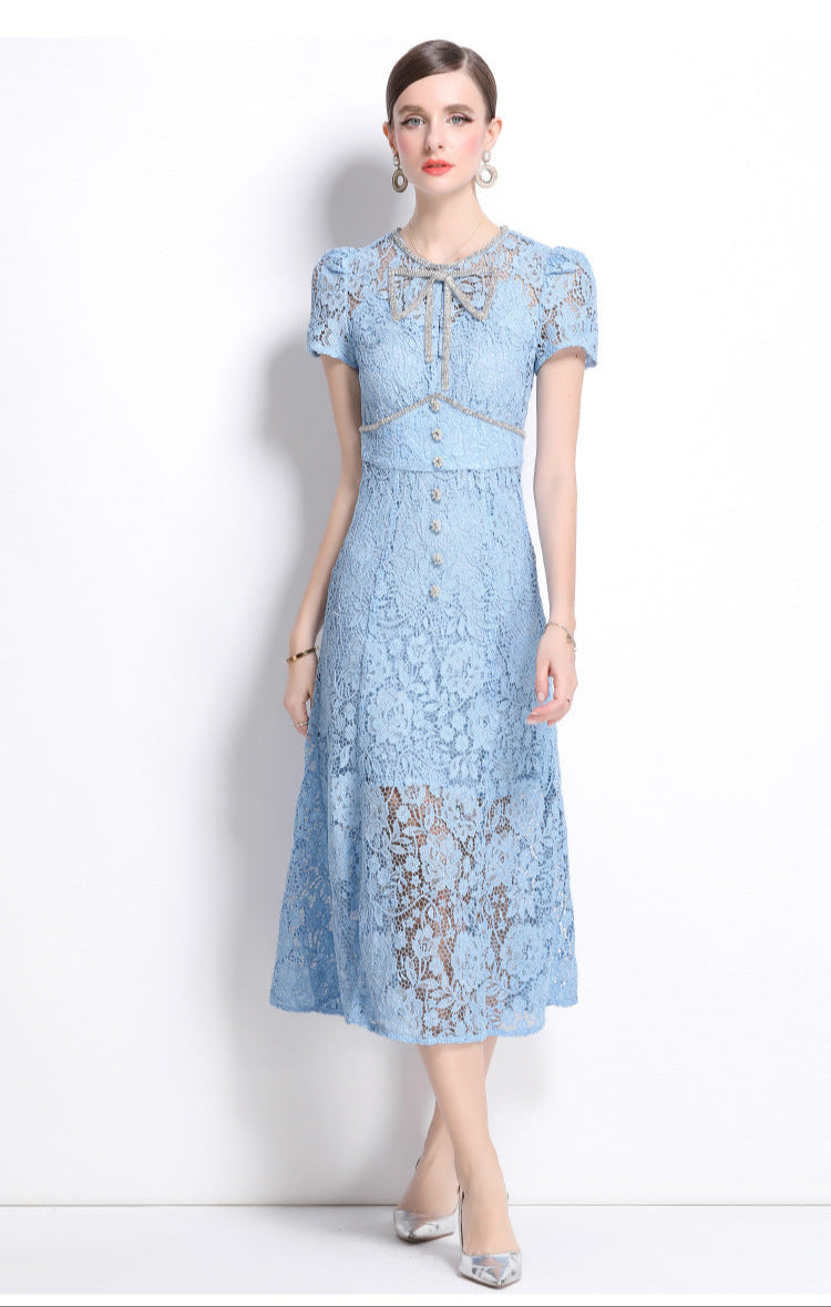 Lace Bow Detail French-Style Dress