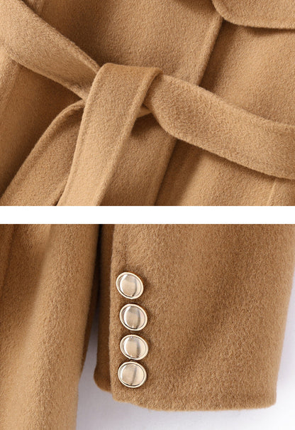 Hepburn Wool Coat with Detachable Shawl – Double-Faced 100% Wool