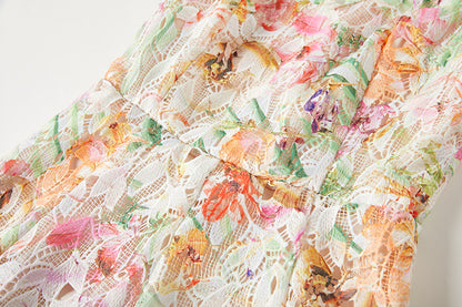 French Style Floral Lace Midi Dress