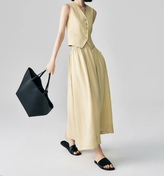 Linen Vest & Midi Skirt Set – Timeless Summer Elegance