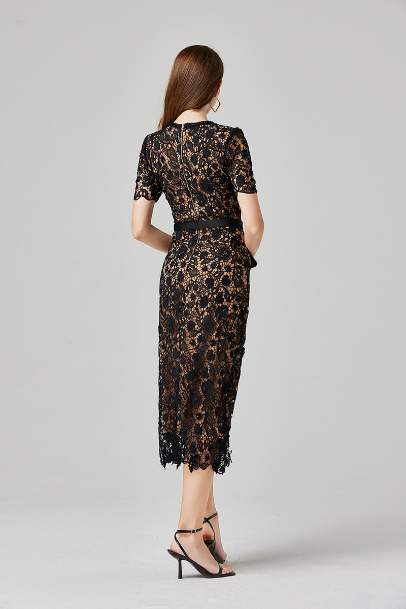 Hollow Lace Midi Dress