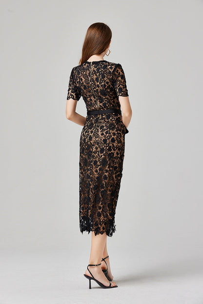 Hollow Lace Midi Dress