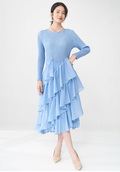 Spring Breeze Ruffled Midi Dress – Long Sleeve, One Size