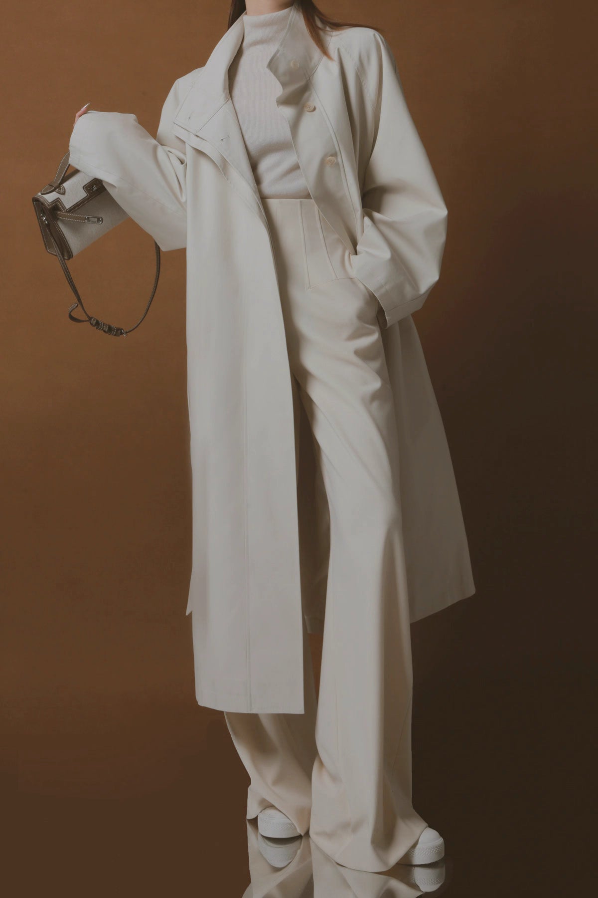 Draped Double-Breasted Tencel Trench Coat