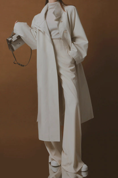 Draped Double-Breasted Tencel Trench Coat