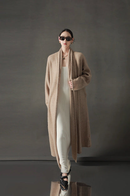 Minimalist Cashmere-Blend Wool Long Cardigan