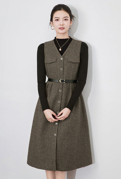 Retro Wool-Blend Vest Midi Dress + Knit Sweater Set