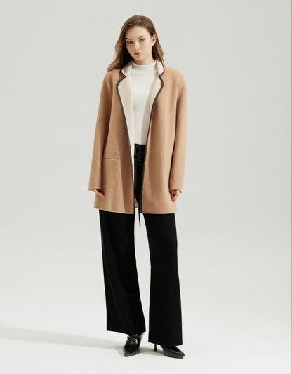 Wool Patchwork Coatigan with Shearling Details