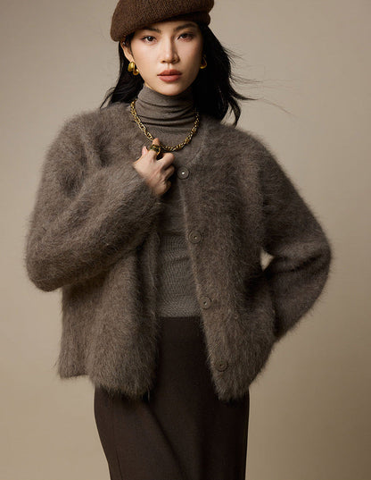 Luxury Wool-Blend Cropped Knit Jacket