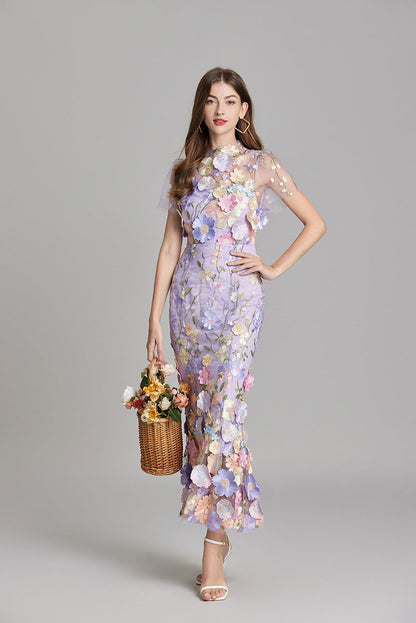 3D Floral Embroidered Lace Mermaid Dress