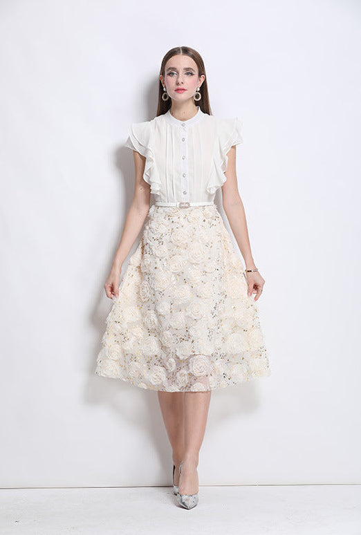 Embroidered Floral Hem Luxe Midi Dress