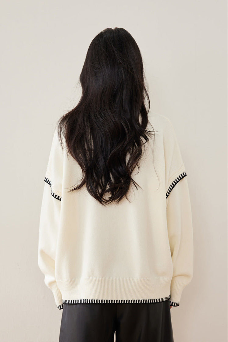 Black & White Color-Block Oversized Knit Sweater