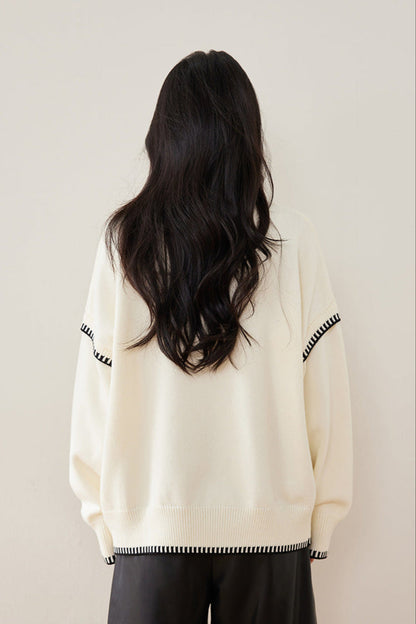 Black & White Color-Block Oversized Knit Sweater