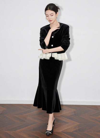 Velvet Elegance French Tailored Blazer & Mermaid Skirt Set