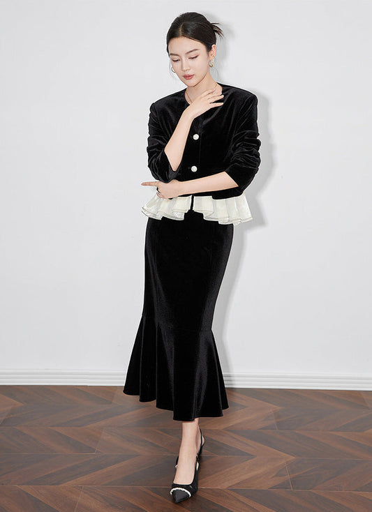 Velvet Elegance French Tailored Blazer & Mermaid Skirt Set