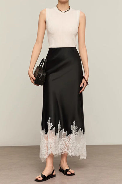 Lace-Trimmed Acetate Satin Maxi Skirt