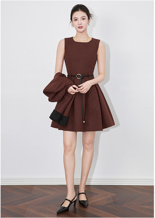 Modern Color-Block Jacket & Chanel-Inspired Pleated Dress Set