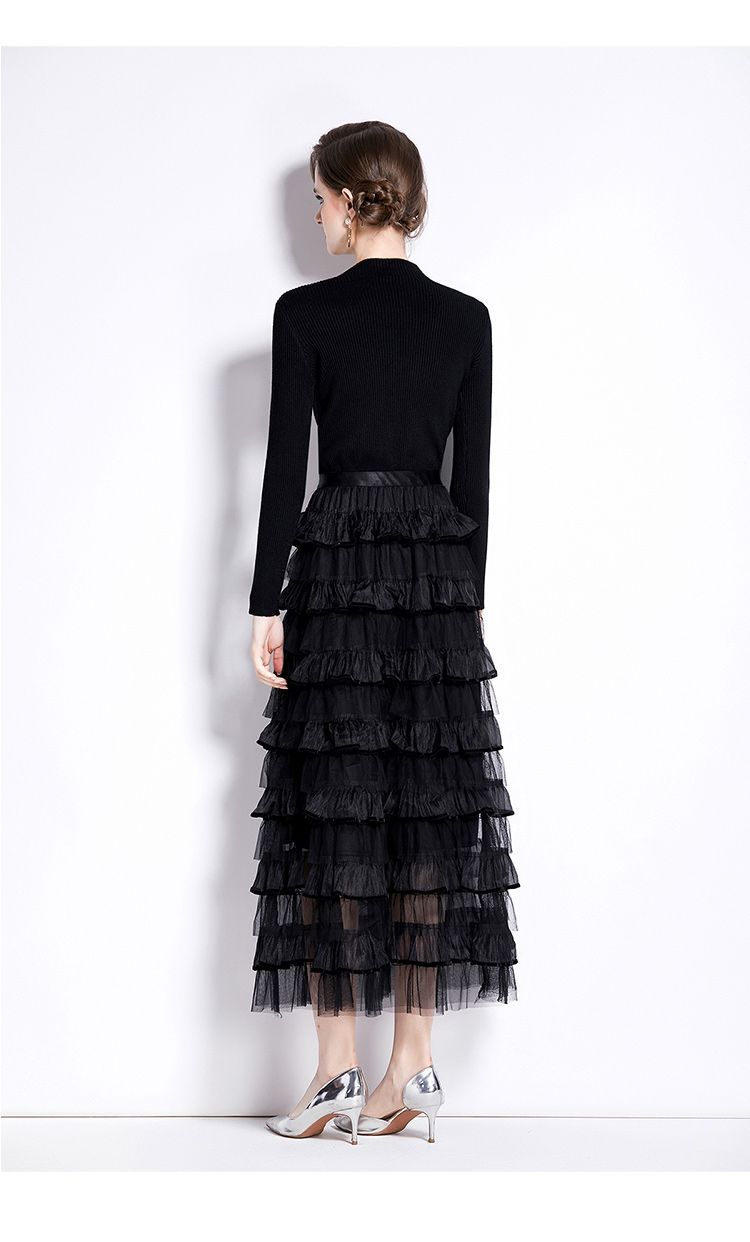 Layered Knit & Tulle Maxi Dress – Faux Two-Piece Design