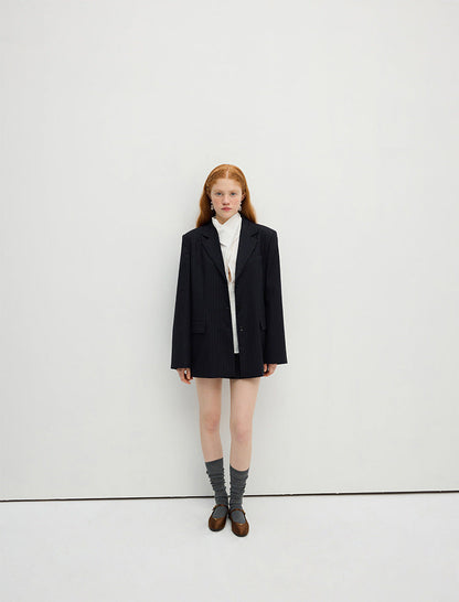 Navy Striped Oversized Blazer