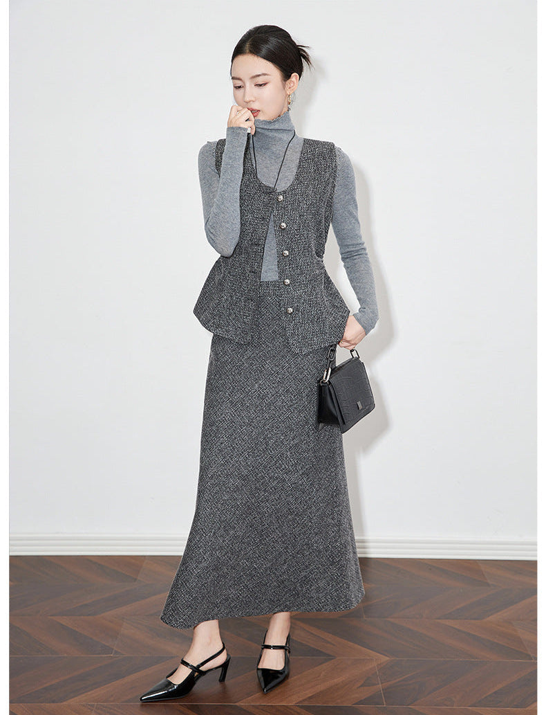 Old Money Style Two-Piece Set – Sleeveless Vest & Fishtail Skirt