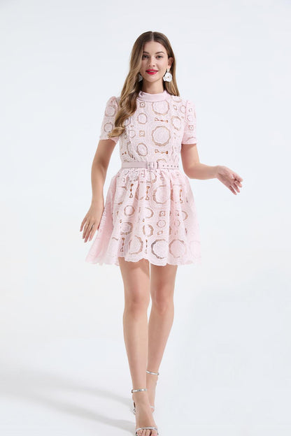 Elegant Lace Puff Mini Dress