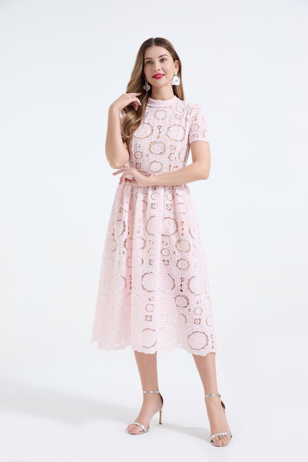 Elegant Lace Puff Maxi Dress