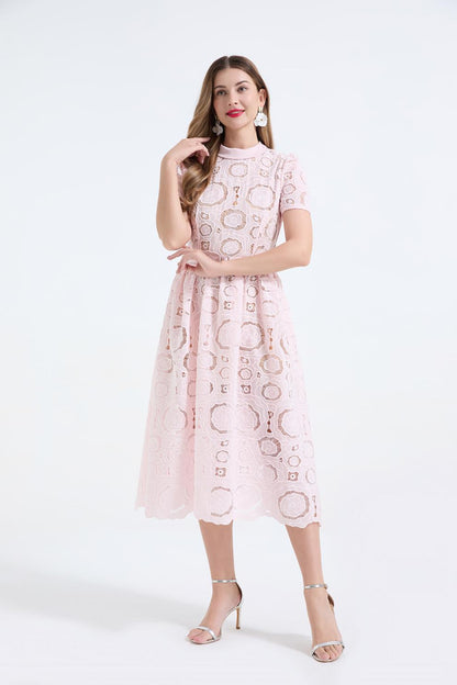 Elegant Lace Puff Maxi Dress