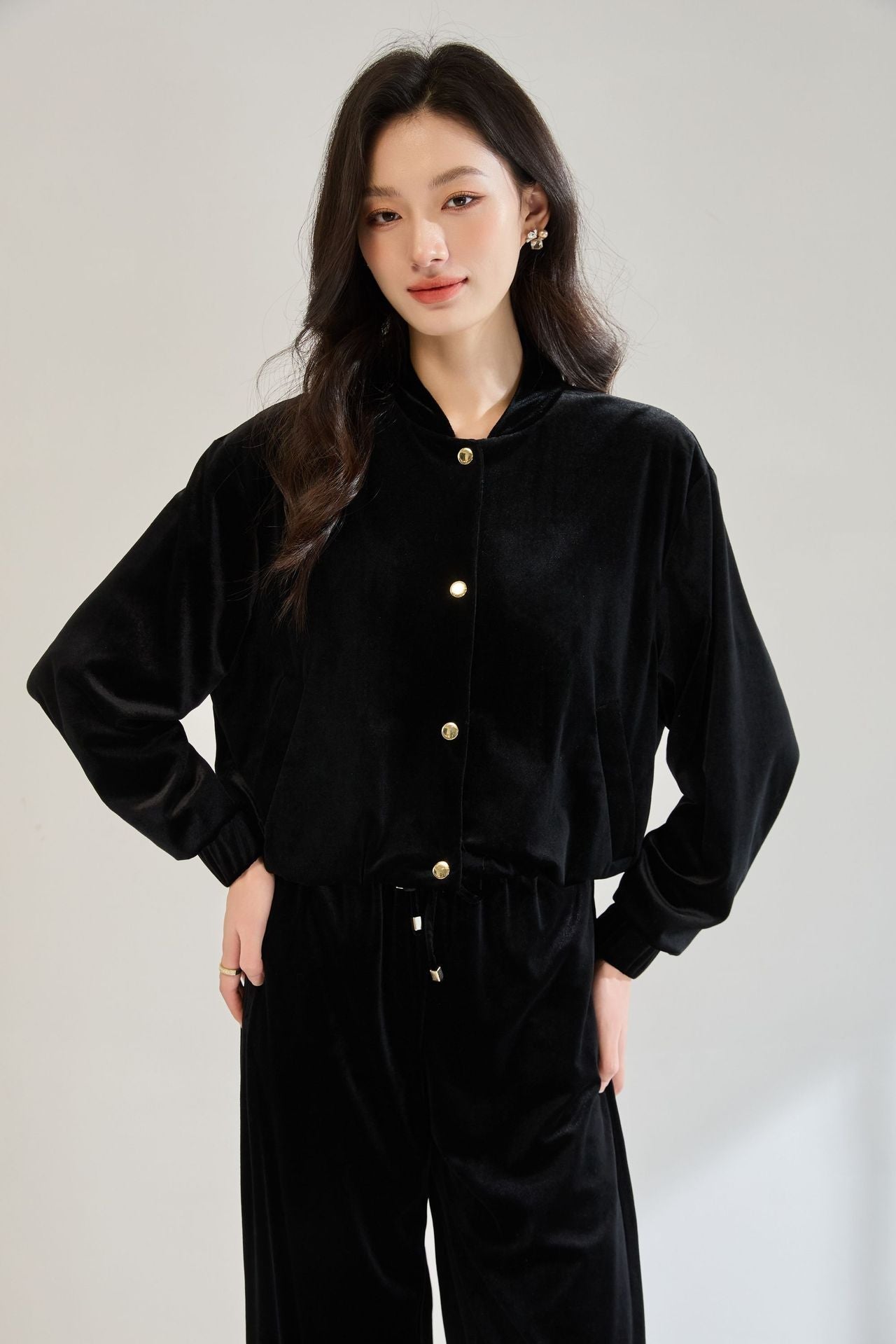 Velvet Pilot Jacket & Wide-Leg Pants Set