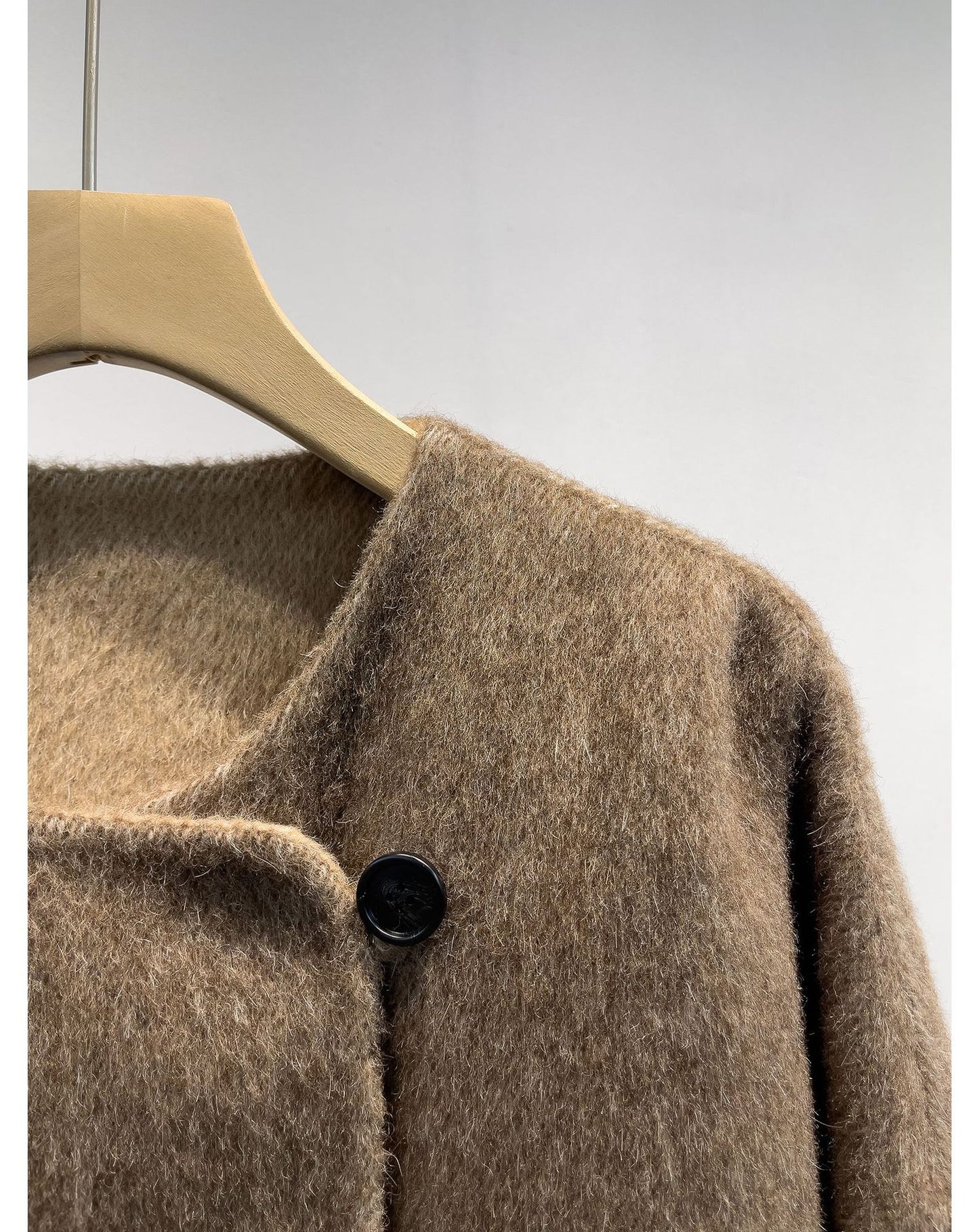 Alpaca Wool Short Double-Sided Coat with Scarf Detail